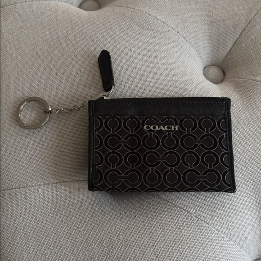 Coach Black and Gray Signature Keychain Wallet